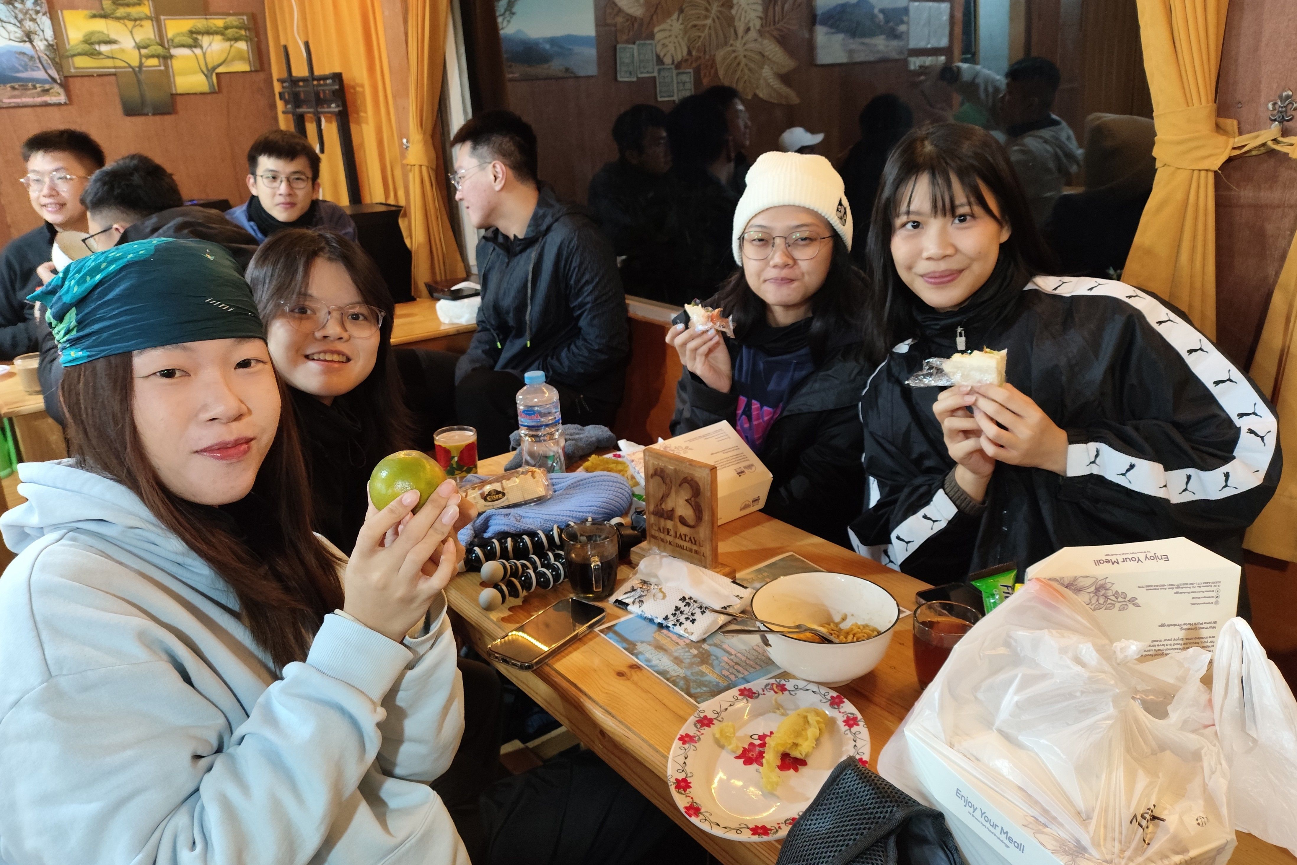 Having some food at the cabin