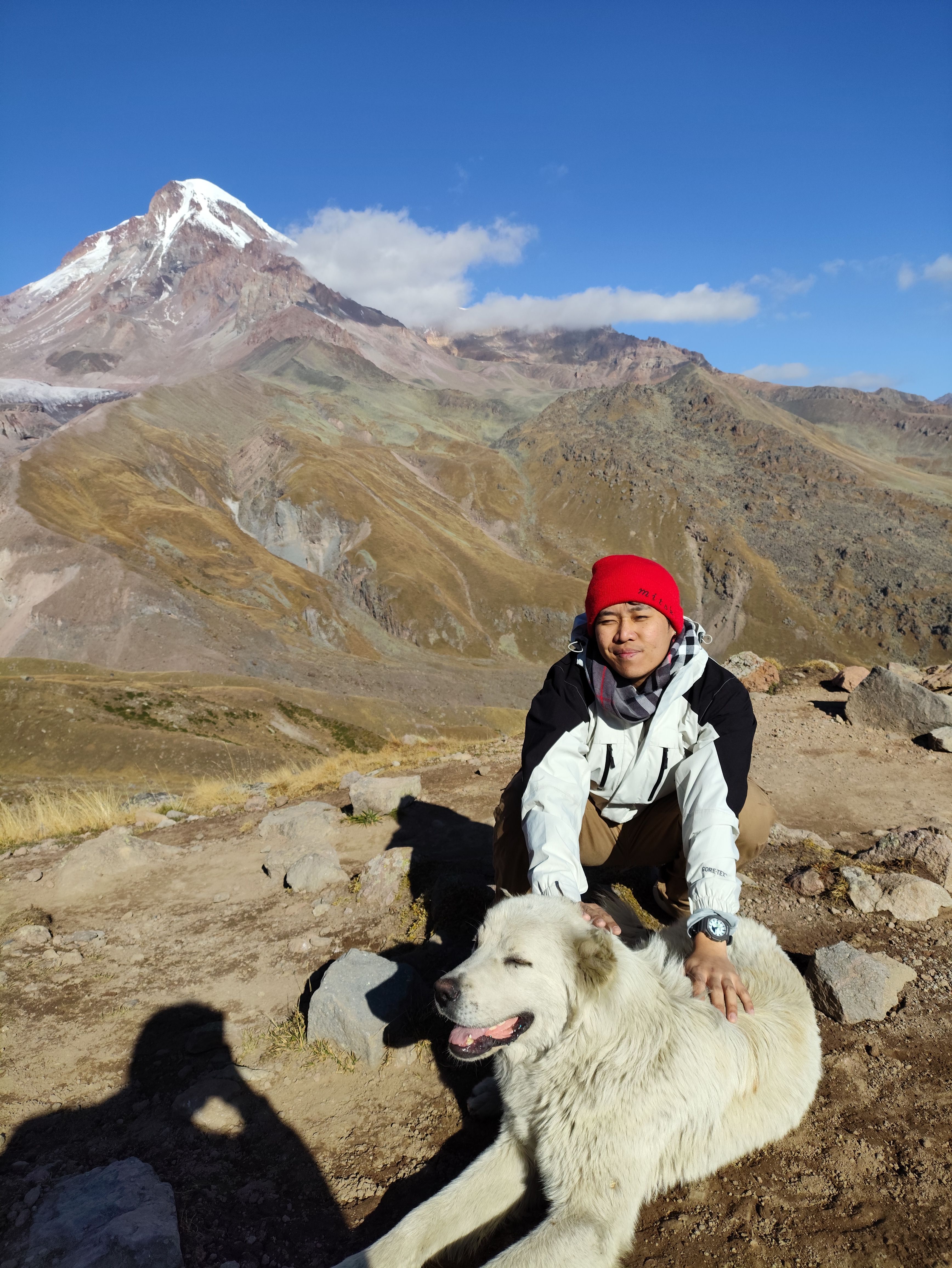 Me with the dog, mt. Kazbek at the back