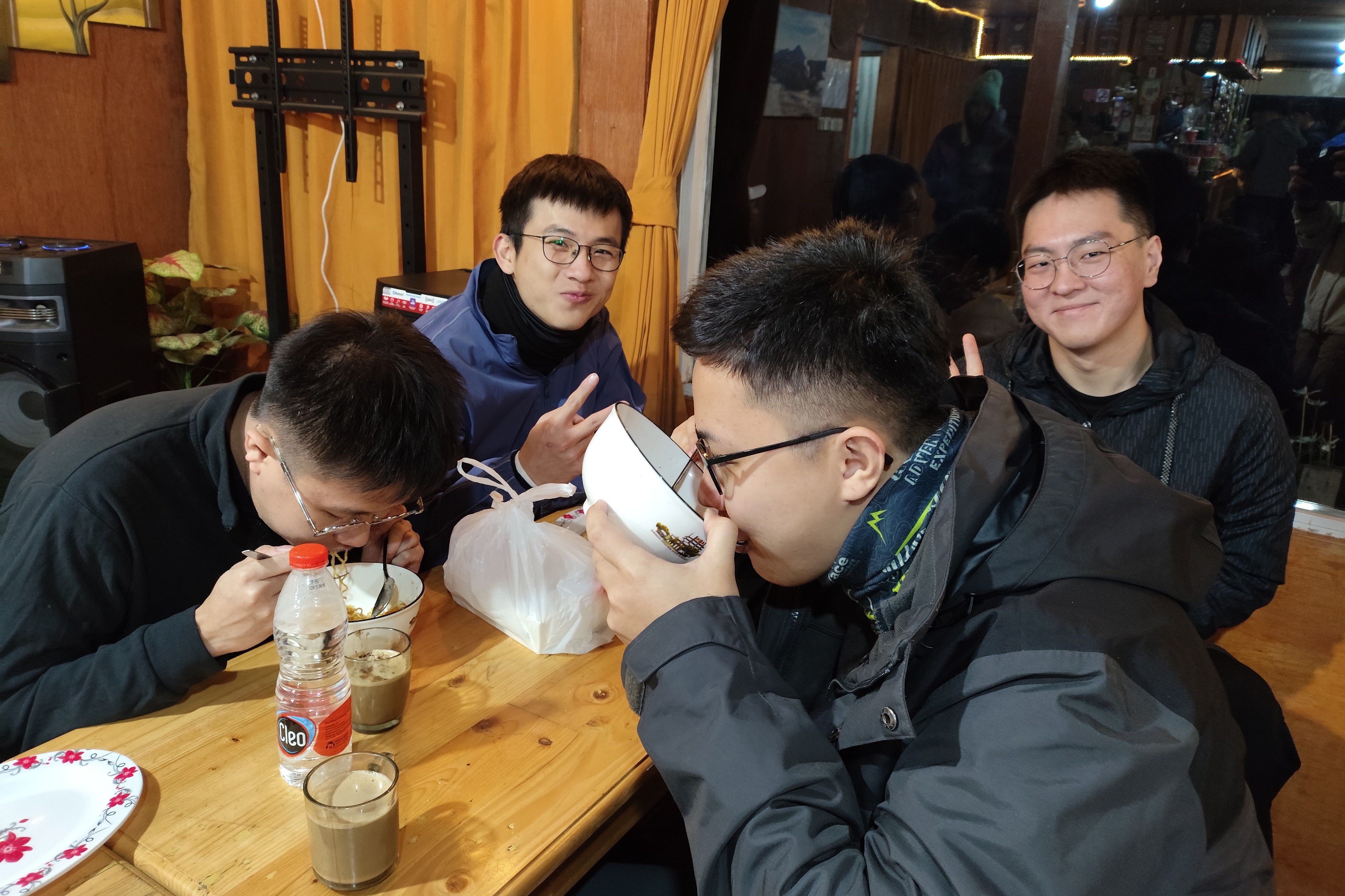 Having some food at the cabin