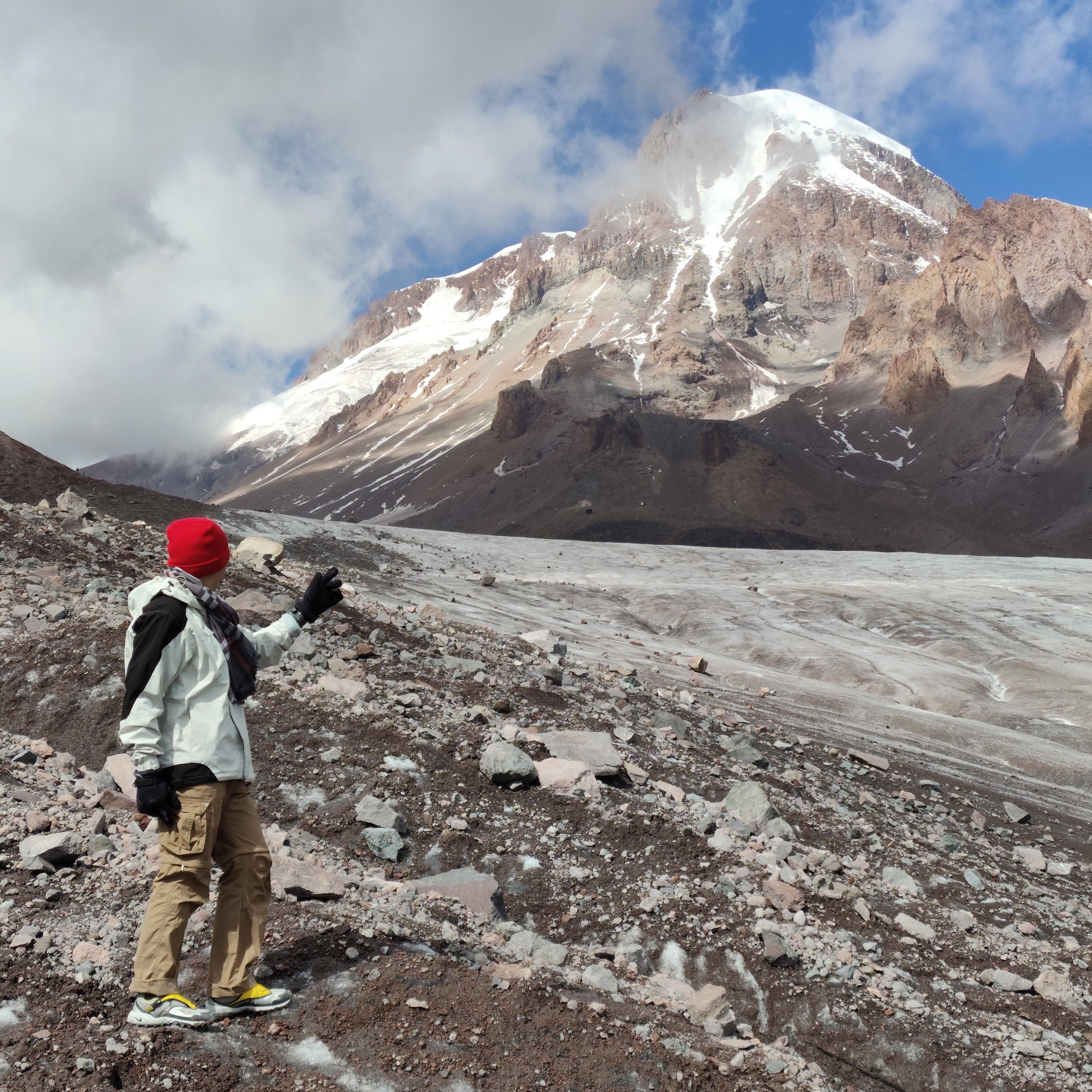 Me standing on the glacier, mt. Kazbek at the back