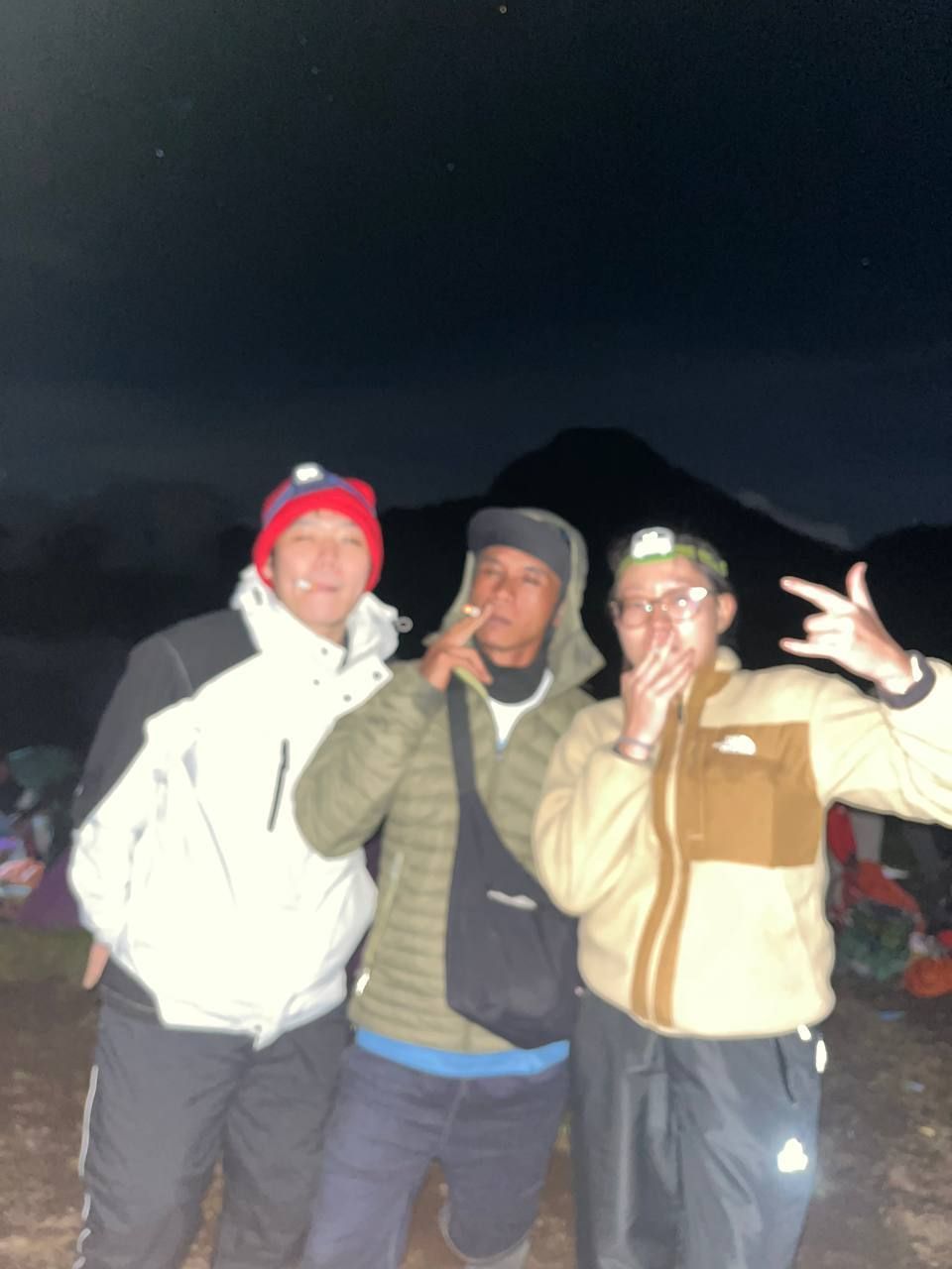 Me, a guide, and another hiker smoking